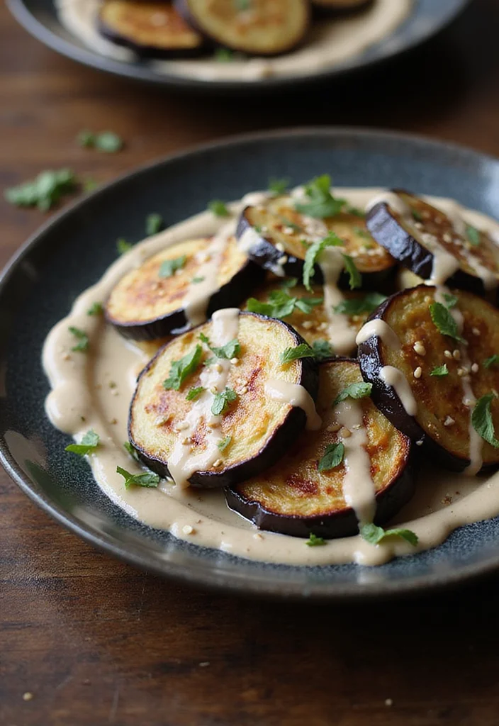 10 Elegant and Simple Gourmet Vegan Starters for Your Dinner Party - 10. Grilled Eggplant Slices with Tahini Dressing