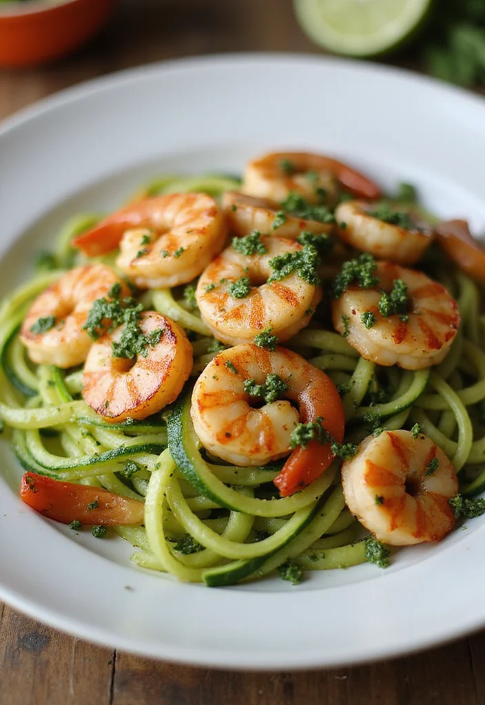 10 Fancy Keto Dinner Recipes for Special Nights - 4. Zucchini Noodles with Pesto and Grilled Shrimp