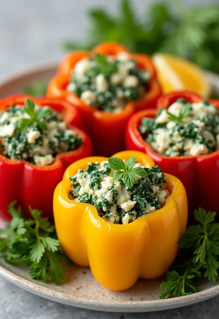 10 Keto High Fiber Recipes: Balanced and Low Carb - 5. Spinach and Feta Stuffed Peppers