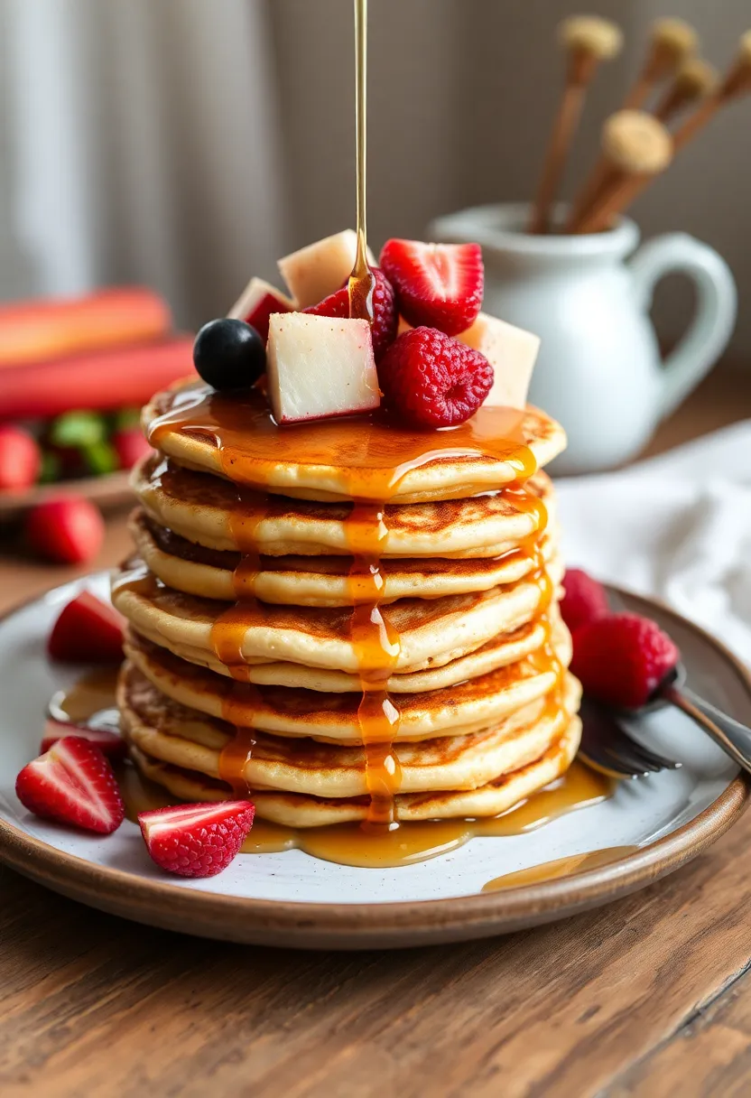 10 Vegan Rhubarb Recipes Bright and Seasonal - 10. Vegan Rhubarb Pancakes