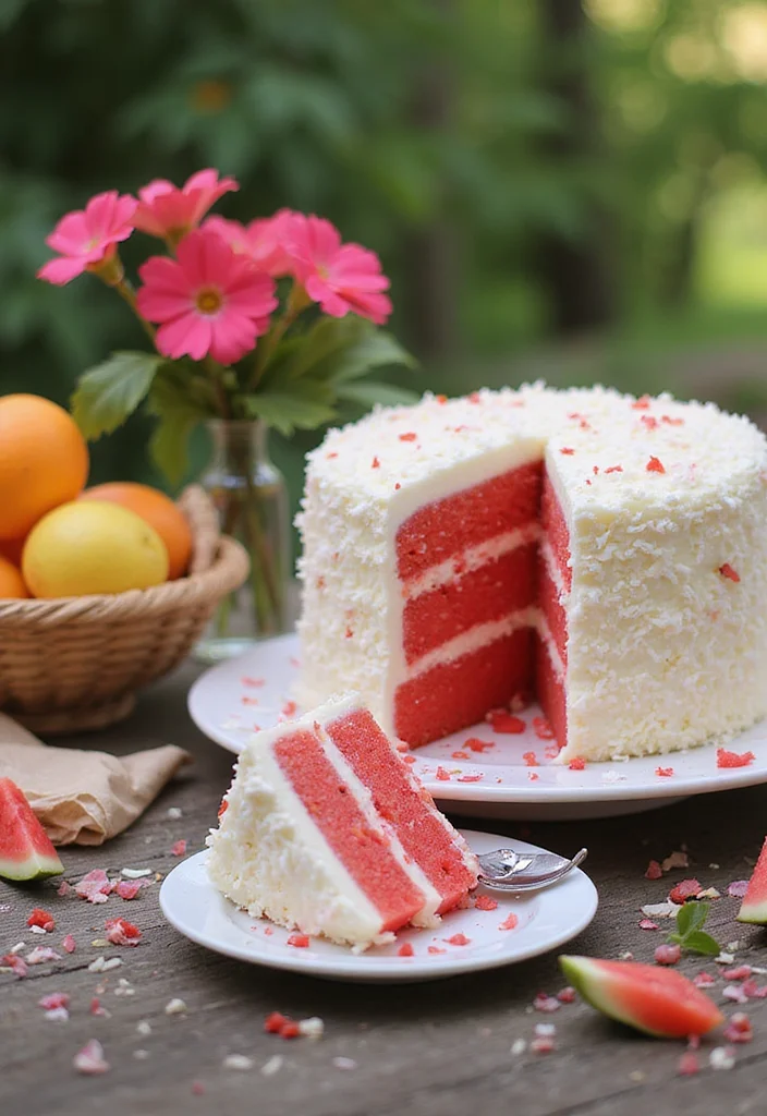 10 Watermelon Dessert Recipes Light and Refreshing - 8. Watermelon Coconut Cake